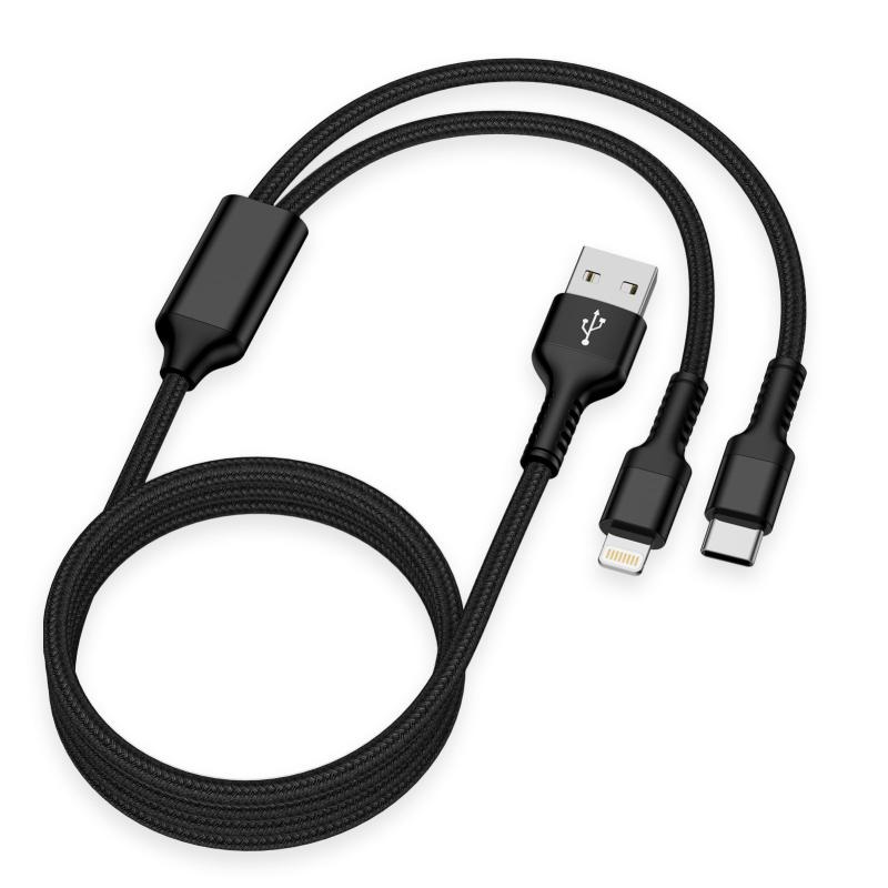 2in1 iPhone充電ケーブル ning+USB-C 1.2M 2台同時給電可能