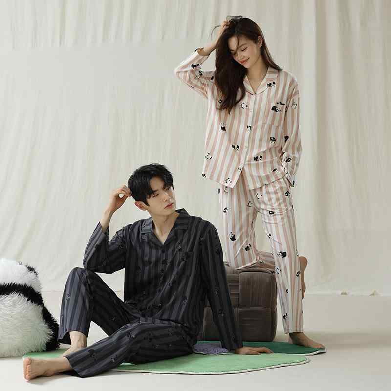 パジャマ カップル ペア 抗菌 新疆綿 純綿 コットン 長袖 長ズボン 上下セット ルームウェア 寝間着 パンダ柄 開襟 春秋 秋冬 部屋着 リラックス 通気性 ゆったり