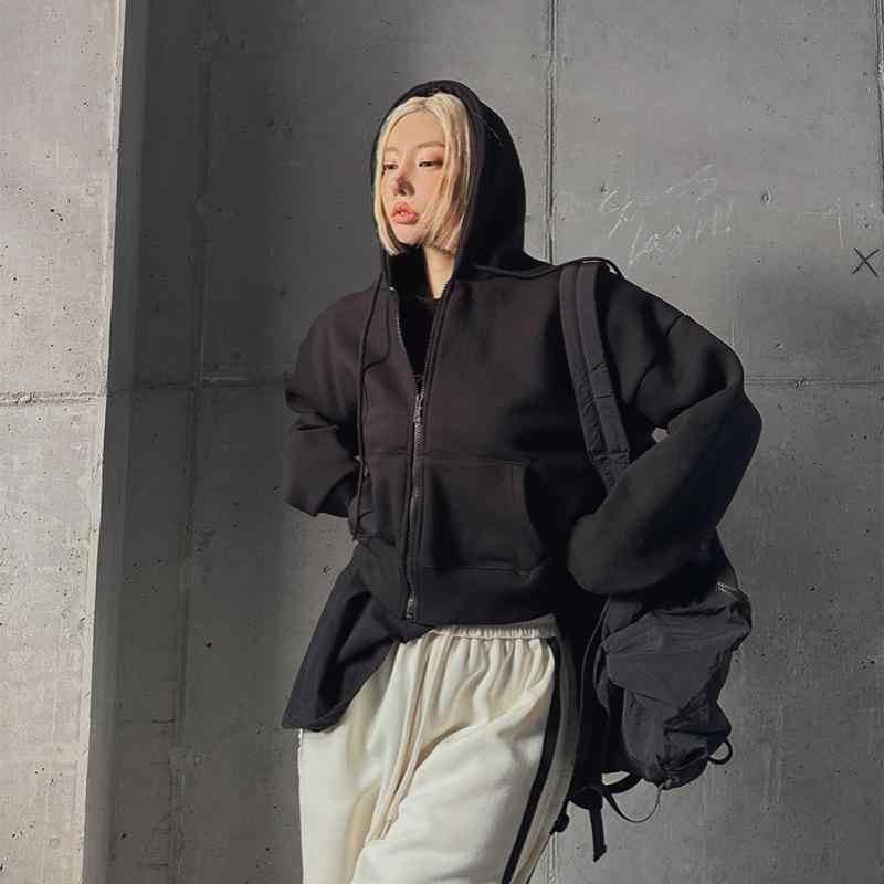 パーカー レディース 春秋 無地 スウェット ジップアップ 長袖 フード付き ショート丈 アウター トップス ストリート カジュアル スポ..