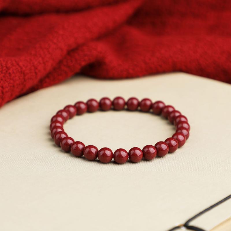 ブレスレット レディース 女性用 朱砂 紫金砂 帝王砂 蜜蝋 天然石 パワーストーン 極細 細身 4mm 6mm 丸玉 シングル 縁起物 開運 幸運 研磨加工