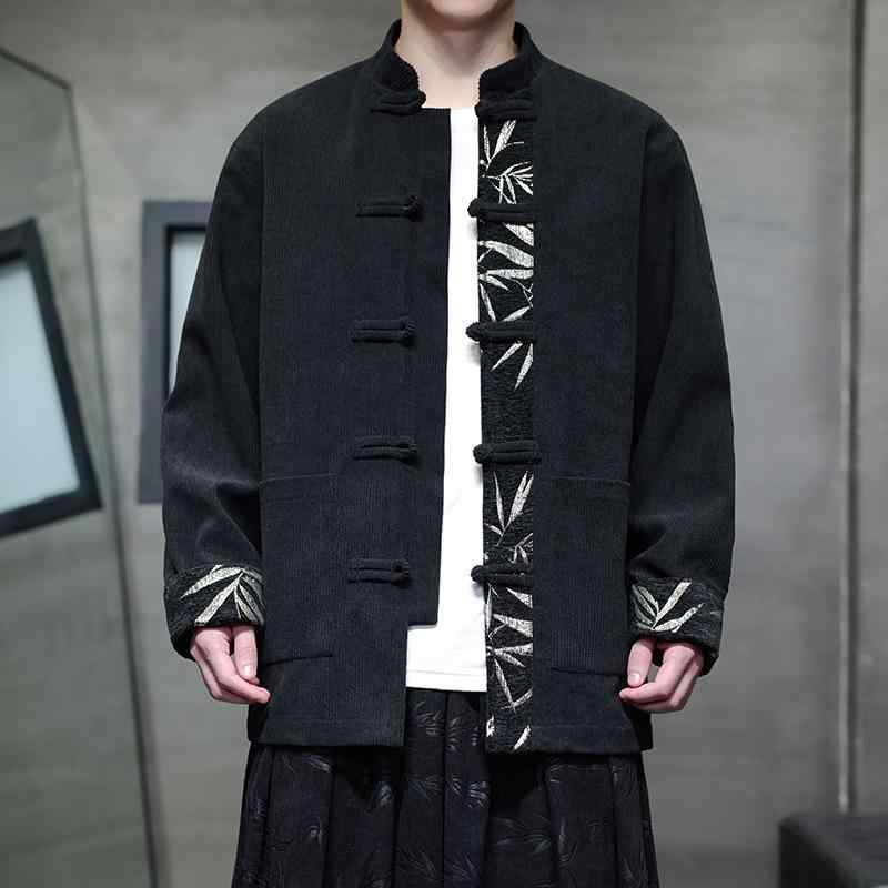 ジャケット メンズ 男性用 秋冬 チャイナ風 コーデュロイ チャイナボタン 飾りボタン プリント柄 ゆったり ビッグシルエット 大きいサイズ カジュアルアウター チャイナジャケット