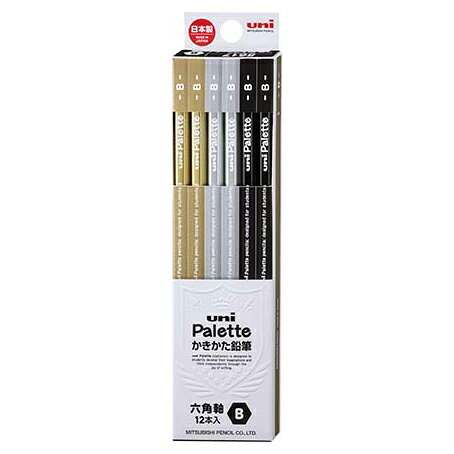 三菱 6角かきかた鉛筆 ユニパレット メタリックブラック 1ダース（12本入） K5617N B/2B/4B/6B （720）