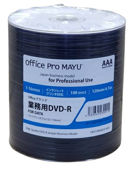 楽天オフィスプロMAYU楽天市場店DVD-R 業務用 高品質 Officeブランド 16倍速 ワイド 600枚 （DR47JW600HI-AAA） 高発色レーベル （100枚x6） 高品質 DVD-R