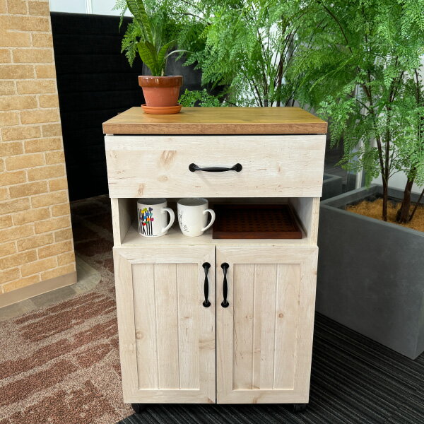 ビジネスキッチン 木製キッチンワゴン キッチンキャビネット キャスター付 フレンチカントリー 北欧調 ホワイト CB-863192S ∴ 【中古】 2