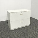 スチール書庫 ラテラルキャビネット 引出し 2段 イトーキ シンライン ホワイトW 天板付き 【中古】