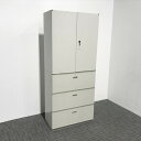 書庫 両開き ラテラル 3段 スチールキャビネット上下連結セット イトーキ シンライン ホワイトグレーW 【中古】