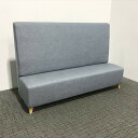 応接用ソファ 3人用 背面パネル付 ブルー 【中古】