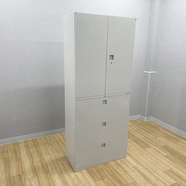 樂天商城 - 【中古】 オカムラ スチールキャビネット 3段ラテラル 両開き 上下セット レクトライン W900 H2150 グレー