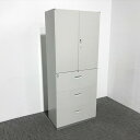 3段ラテラル 両開きキャビネット 上下書庫 EW ライオン事務器 グレー 【中古】