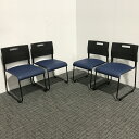 ミーティングチェア スタッキングチェア 4脚セット 肘無 ブルー □ 【中古 】
