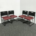 ミーティングチェア スタッキングチェア 4脚セット 肘無 レッド □ 【中古 】