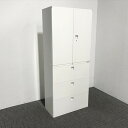 書庫 両開き ラテラル 3段 スチールキャビネット上下連結セット オカムラ レクトライン ネオホワイト 【中古】