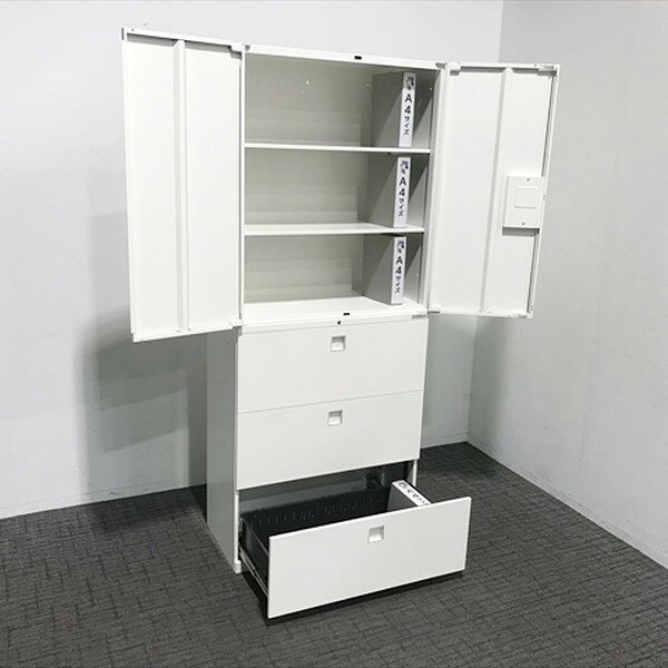 【中古】 オカムラ ラテラル 3段 書庫 両開き 上下連結セット オカムラ レクトライ...