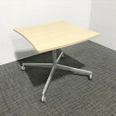 オカムラ ミーティングテーブル アプションフリー2 完成品 ネオウッドライト 木目調 キャスター付き □ 【中古】