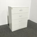 スチール書庫 ラテラルキャビネット 引出し 4段 生興 ホワイト 天板付き 【中古】