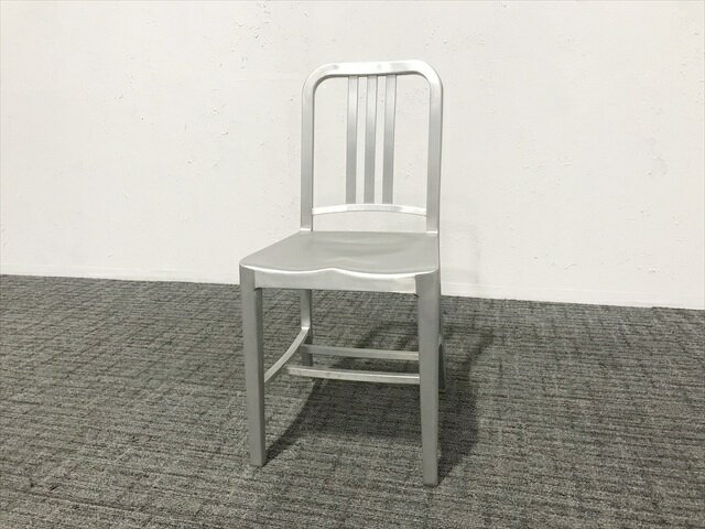 ミーティングチェア エメコ 肘無 ネイビーチェア シルバー 【中古】