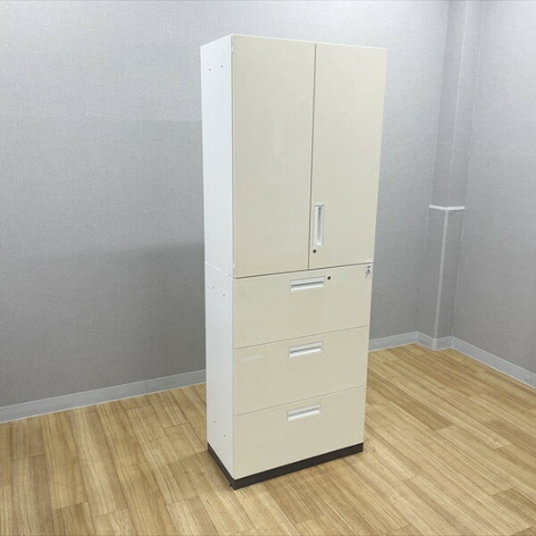 樂天商城 - 【中古】 コクヨ 3段ラテラル書庫 両開きキャビネット 上下セット エディア シングルベース型 W800 H2160 ホワイト
