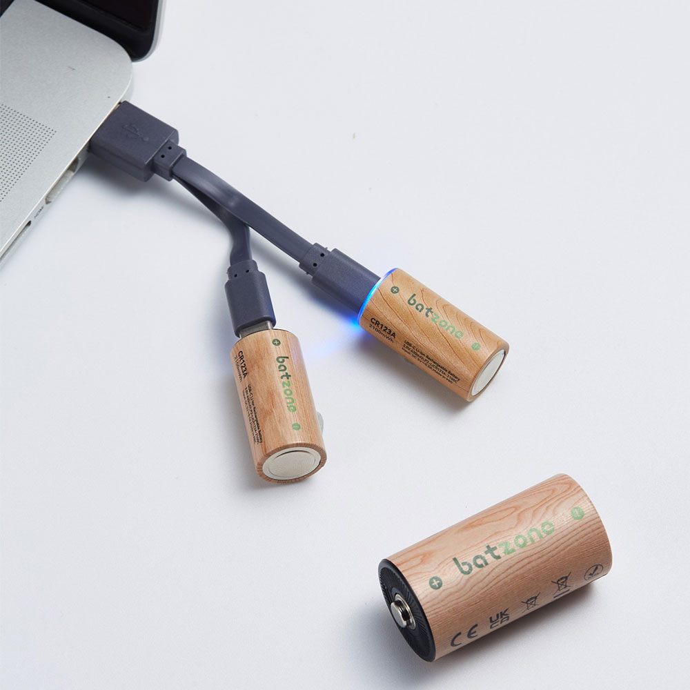 『ゆうパケット配送』充電池 CR123A タイプC 充電式 バットゾーン batzone リチウムイオン充電池 カメラ用電池 2本入 USB Type-Cケーブル付『送料無料（一部地域除く）』 3