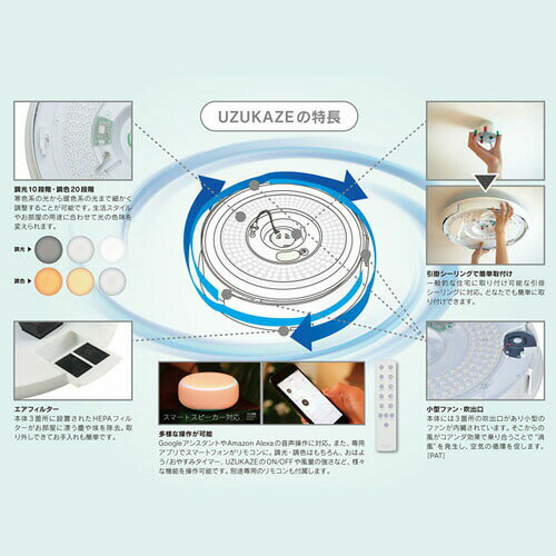スワン電器天井照明SlimacシーリングファンライトUZUKAZEブラウンFCE-555BRシーリングライトうずかぜ空気清浄機能