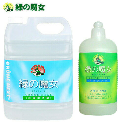 緑の魔女 洗剤セット (ランドリー用 液体洗剤 5L・キッチン用 液体洗剤 420ml) 業務用洗剤OT