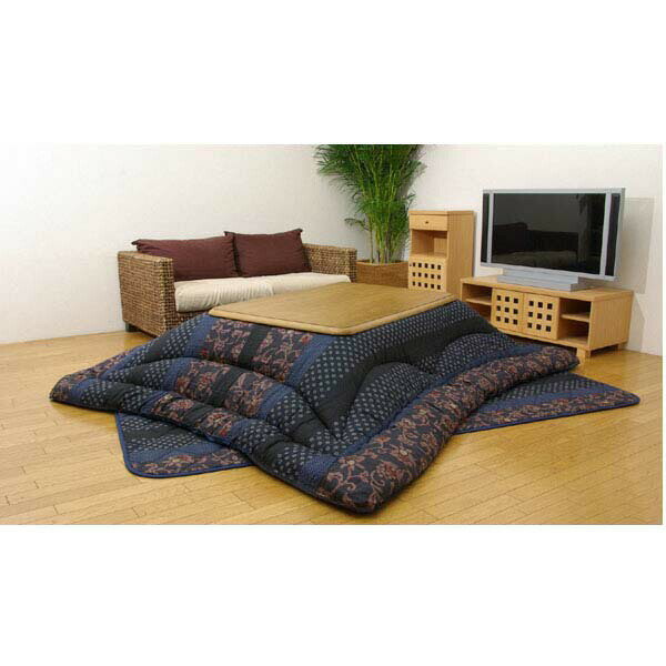 国内プリント こたつ厚掛敷布団セット (万葉) ブルー 『205×315cm』『代引不可』『送料無料(一部地域除く)』