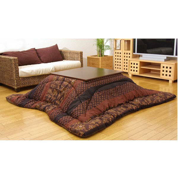 国内プリント こたつ厚掛け布団単品 (万葉) ブラウン 『205×285cm』『代引不可』『送料無料(一部地域除く)』