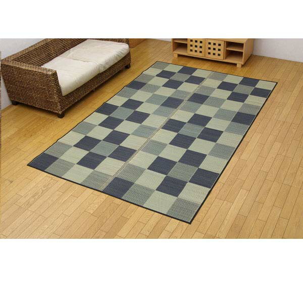 乐天商城 - 純国産 い草花ござカーペット 『ブロック』 グレー 江戸間6畳（約261×352cm）『代引不可』『送料無料（一部地域除く）』