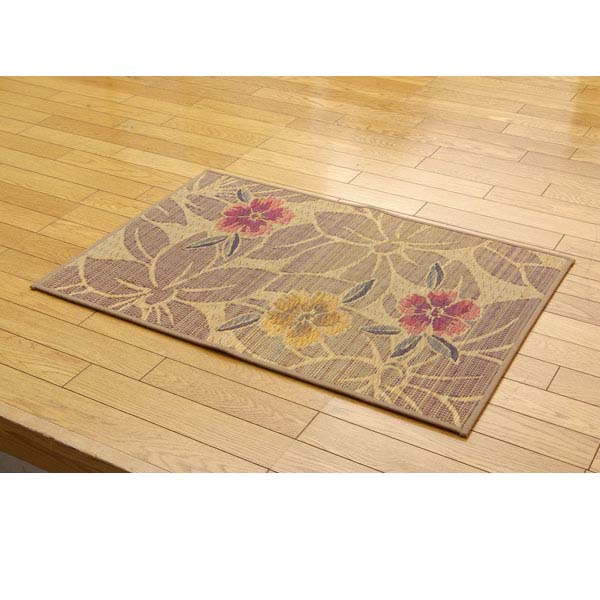乐天商城 - 純国産 い草玄関マット 『Fなでしこ』 ベージュ 約60×90cm（裏:ウレタン）『代引不可』『送料無料（一部地域除く）』
