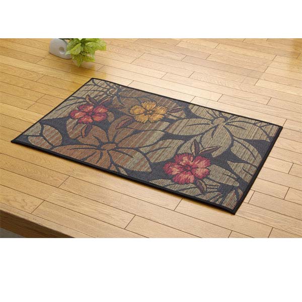 純国産 い草玄関マット 『Fなでしこ』 ブラック 約60×90cm（裏:ウレタン）『代引不...