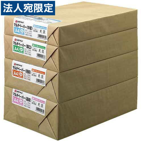 【必ずお読みください】お届け先の氏名に必ず法人名・屋号を記載ください。なお個人のお客様でもお届け先の氏名が法人名であればご注文いただけます。誤ってお届け先の氏名を個人名でご注文いただいた場合は、キャンセルさせていただきますのでご了承ください。両面印刷に適した厚口マルチペーパー。■商品詳細メーカー名：スマートバリューコピー用紙マルチタイプ種別：最厚口規格：A41冊入数：500枚坪量：157g/平方メートル紙厚：184μm白色度：iso85%中性紙生産国：日本両面印刷対応対応機種：カラーコピー機、モノクロコピー機、カラーレーザー、モノクロレーザー、インクジェット、軽印刷機※【ご注意】※手差し給紙でご使用ください。JOINTEXオリジナルSMARTVALUEスマートバリュー購入単位：1冊配送種別：在庫品※リニューアルに伴いパッケージや商品名等が予告なく変更される場合がございますが、予めご了承ください。【検索用キーワード】スマートバリュー マルチペーパー最厚 A4 500枚 A044J すまーとばりゅー スマートバリュー SUMATOBARYU sumatobaryu まるち マルチ MARUCHI maruchi ぺーぱー ペーパー PEPA pepa サイ さい サイ SAI sai アツ あつ アツ ATSU atsu マイ まい マイ MAI mai 4547345014850 コピー こぴー コピー KOPI kopi 用紙 ヨウシ ようし ヨウシ YOSHI yoshi 専用 センヨウ せんよう センヨウ SENYO senyo 普通 フツウ ふつう フツウ FUTSU futsu プリンタ ぷりんた プリンタ PURINTA purinta