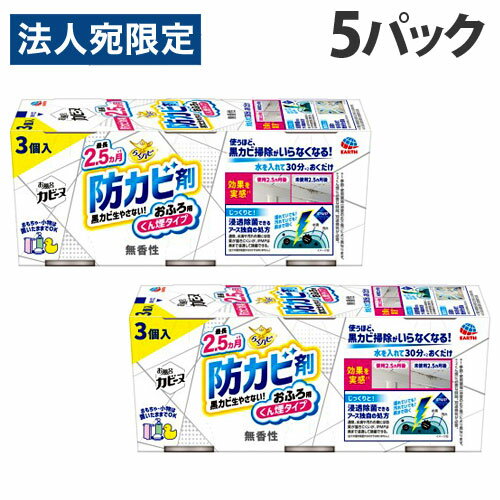 アース製薬 らくハピ お風呂カビーヌ 無香性 3個入×5パック 防カビ 浴室 お風呂 燻煙 くん煙 燻煙タイプ 消臭 カビ防止『送料無料（一部地域除く）』