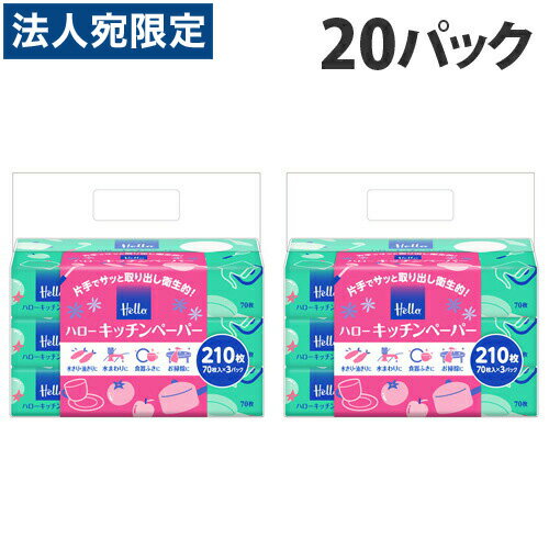 ユニバーサル ペーパー ハロー キッチンペーパー 70枚(3個入×20パック) 家庭紙 お手拭き Hello キッチン用品『送料無料（一部地域除く）』