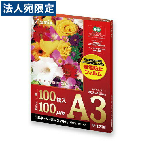 アスカ ラミネーターフィルム 静電気防止タイプ A3 100μ 100枚入 F1028