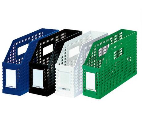 ●マガジンサイズも収容できる出し入れしやすいA4横型ボックス。●収容幅／約80ミリ。●材質／再生PP40％。●サイズ／198×324×85ミリ。●メッシュデザインのボックスk5315-2251