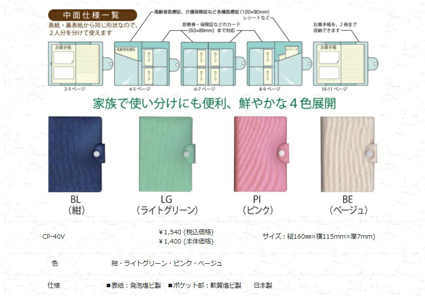 【ゆうパケット対応可】お薬手帳ケース（通院の必需品をひとまとめ）CP-40V【コレクト】 officeyu-10442614 オフィス ユー サンプル画像3