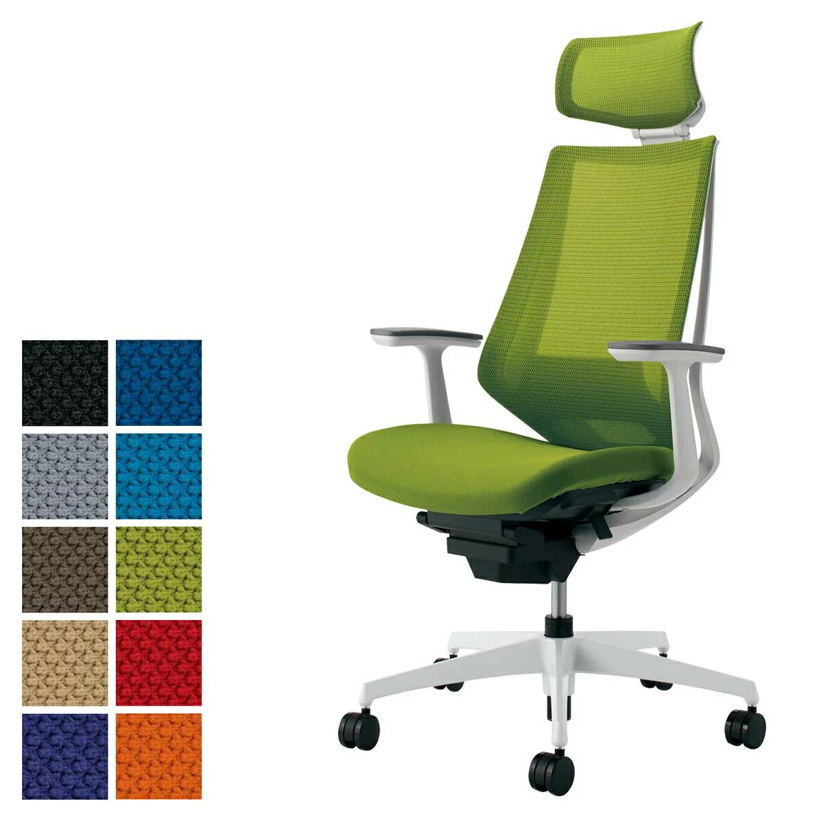 【コクヨ】デスクチェア オフィスチェア 椅子 duora　デュオラ CR-GW3025E1 メッシュタイプ ヘッドレスト付き T型肘 ホワイトフレーム ランバーサポート付き ホワイト樹脂脚 -w カーペット用キャスター【メーカー直送配送】