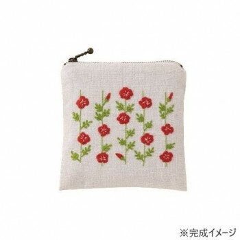 （同梱不可） 戸塚刺しゅう 刺繍キット 戸塚刺しゅう×星燈社 星あかりの刺繍手帖 スクエアポーチ 「のうぜんかずら」No.590 まっすぐ縫うだけの簡単仕立て