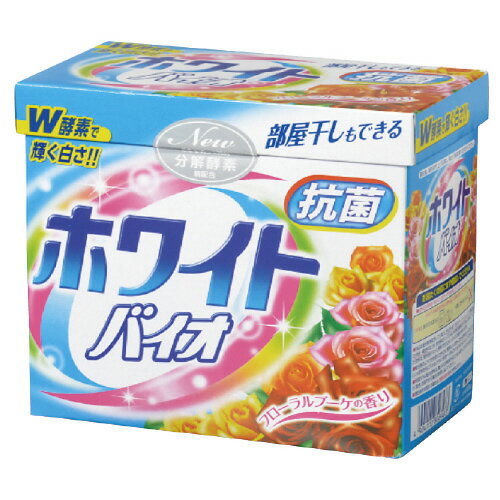 抗菌剤入りで部屋干しOK。W酵素で輝く白さ。漂白剤、柔軟剤配合。●界面活性剤15％●蛍光増白剤配合●漂白剤、酵素、柔軟剤、抗菌剤配合●フローラルブーケの香り●使用量の目安／水30Lに対し25gk6433-8743
