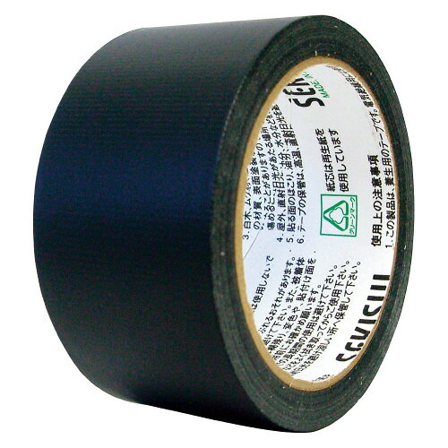 ●再生PETを使用した、グリーン購入法適合商品　●50mm×25m　●テープ厚さ／0．105mm　●粘着力／5．5（N/25mm）　●基材／再生PET使用率40％以上　●粘着剤／アクリル系　●巻芯／古紙配合　●しなやかな基材で凹凸面にも良くつく　●油性インクで文字が書けます　●色／つや消し黒k6019-5289
