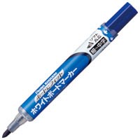 徐々にしなるスリット（溝）ペン先を新開発！硬いホワイトボード面にもしっかりフィットし、今までにない書き心地を実現しました。筆圧の強弱で細字にも太字にも書け、メリハリのある板書ができます。●仕様：細〜中字・丸芯●色：青●本体長：135mm●軸径：16mm●使い切りタイプですJ701996
