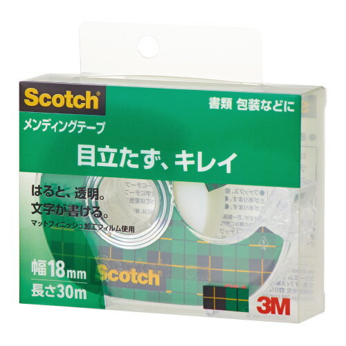 ●アセテートフィルムを採用したハイクオリティな粘着テープ。湿気や紫外線に強く、セロファンテープに比べ、変質・変色しにくくなっています。●テープの上から字が書けます。●貼るとテープはほとんど見えなくなり、きれいにテーピングできます。●表面はつや消し加工され、光らず自然で、コピーをとってもほとんど影が出ません。●幅・長さ/18mm×30m　●テープ外径/58mm　●巻芯直径/25mm　●クリアーケース入り　●ディスペンサー付き　●大気中に蒸発する有機溶剤を粘着剤から排除　●バイオマスマーク取得k5152-7433