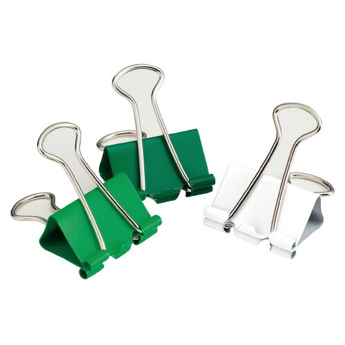 カラーダブルクリップ　緑色ミックス　中　25mm　1箱（10個入）4123-5133【カウネット】