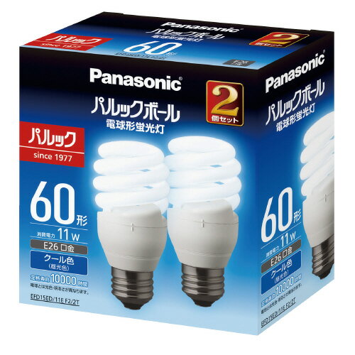 電球型蛍光灯（パルックボール）D形 60W形 昼光色 口金E26 2個入りEFD15ED11EF22T【Panasonic】