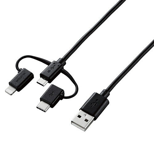 ●入力端子：USB Type-A オス●出力端子：USB microB/Type-C/Lightning●ケーブル長：0.3m●最大12W(5V/2.4A)の電流で接続機器の充電が可能です。※ご使用になるパソコンなどの性能によって、供給される電流値が異なります。USB Power Delivery非対応です。●付属品：コネクターキャップJ118545