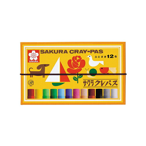 Crayons - 【ゆうパケット対応可】 クレパス太巻12色（ゴム紐付）LP12R【サクラクレパス】