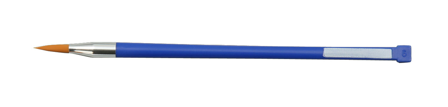 ナイロン毛の水彩画筆小サイズ（6号）です。穂（19×径4mm）・全長（193mm）6.3g弾力があり穂先のまとまりの良いナイロン毛使用。ころがり防止付。PP、ナイロンPP袋入200×35×9mm