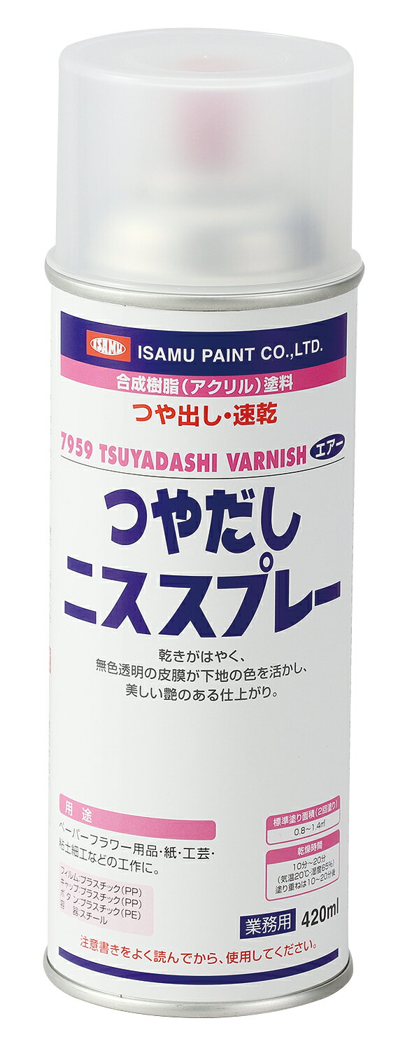 無色透明の丈夫な被膜を作ります。下の絵具の色がそのまま生かされます。粘土細工、紙、工芸品、木工品などの工作の他、多用途に使用できます。水彩絵具やポスターカラーの上から吹き付けても色がにじみません。乾きが早く、美しいつやのある仕上がりが得られます。420ml