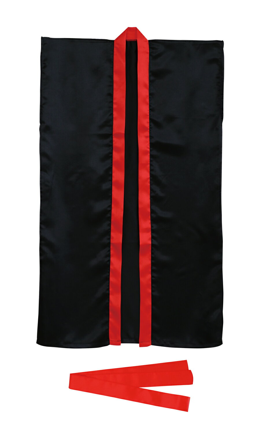 ソフトサテンロングハッピ L 黒/赤襟 (ハチマキ付)