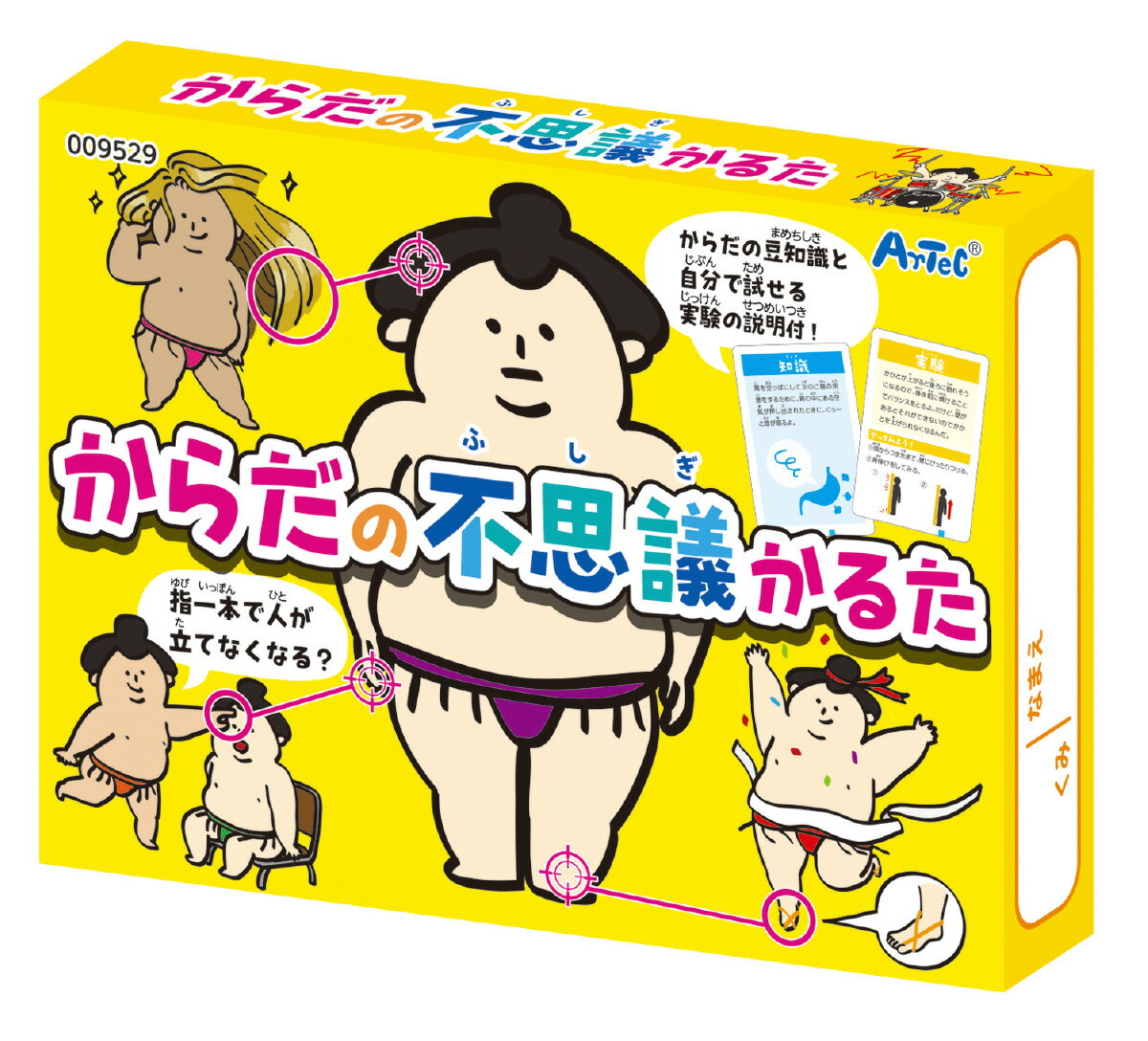 からだの不思議を体験できる解説付き！商品サイズ／カードサイズ：56×86mm、箱:約117×88×22mm1個重量／160g材質／紙セット内容／取り札48枚、読み札48枚1個梱包形態／箱入り