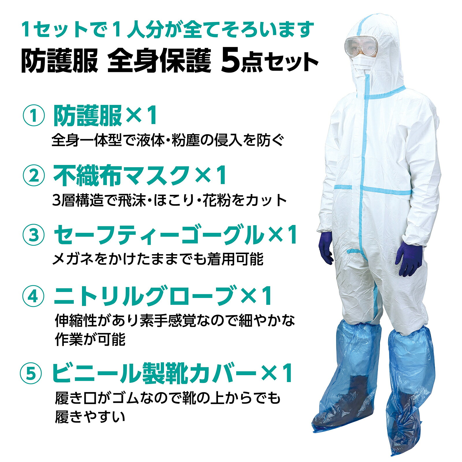 防護服 全身保護5点セットS【アーテック】